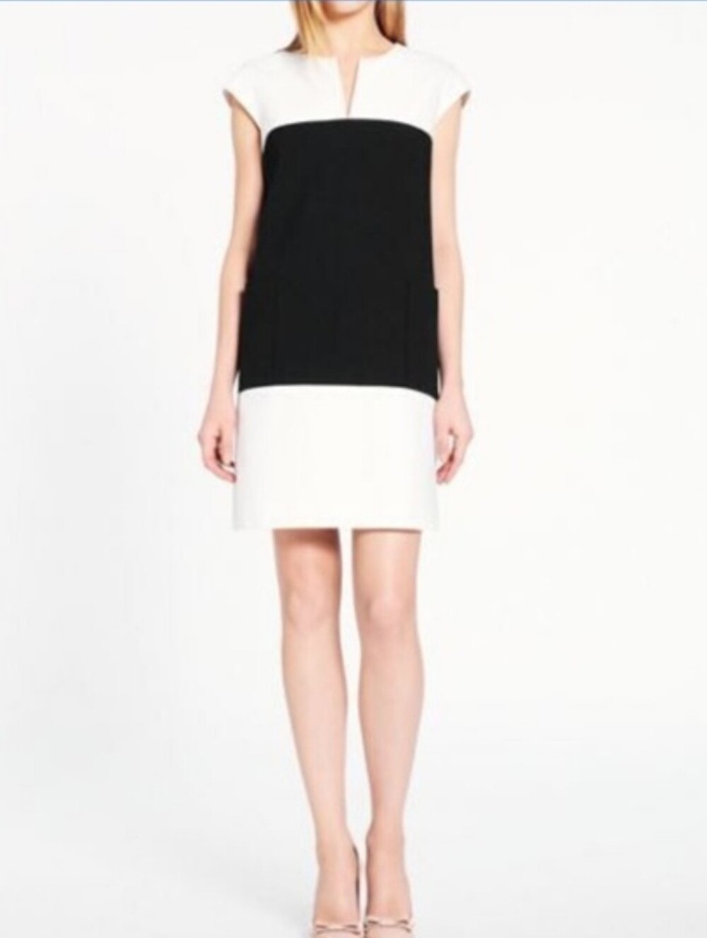 Sandra Darren Black and White Colorblock Shift Dress - Size 10